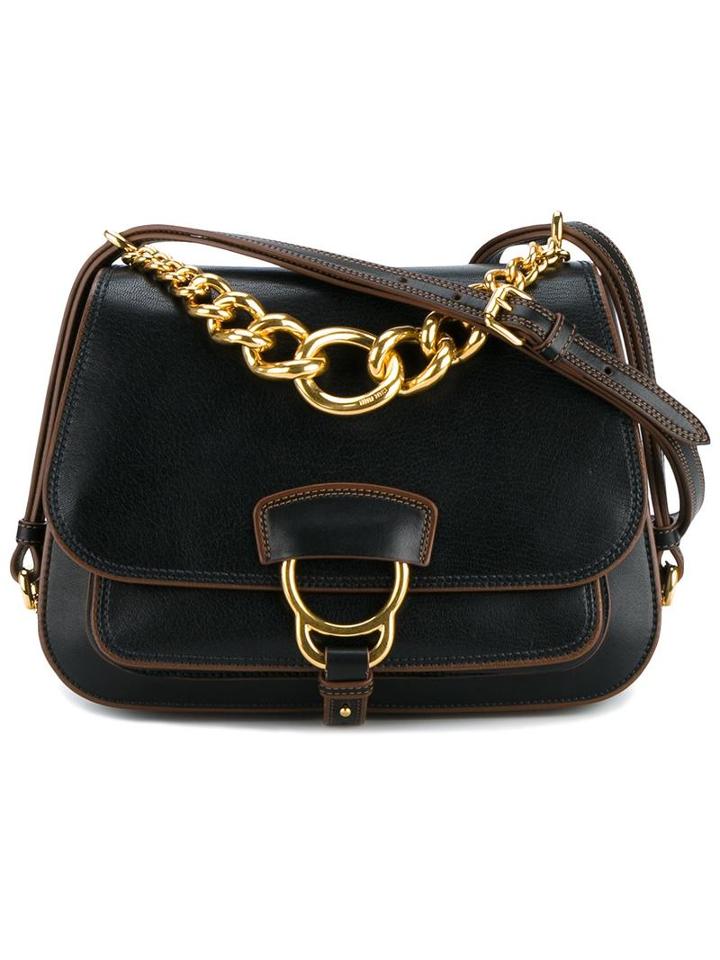 Miu Miu Foldover Shoulder Bag, Women's, Black, Calf Leather/goat Skin/leather/metal
