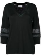 Snobby Sheep Sheer Panel V-neck Sweater - Black