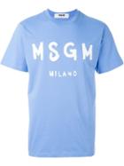 Msgm Logo Print T-shirt, Men's, Size: L, Blue, Cotton