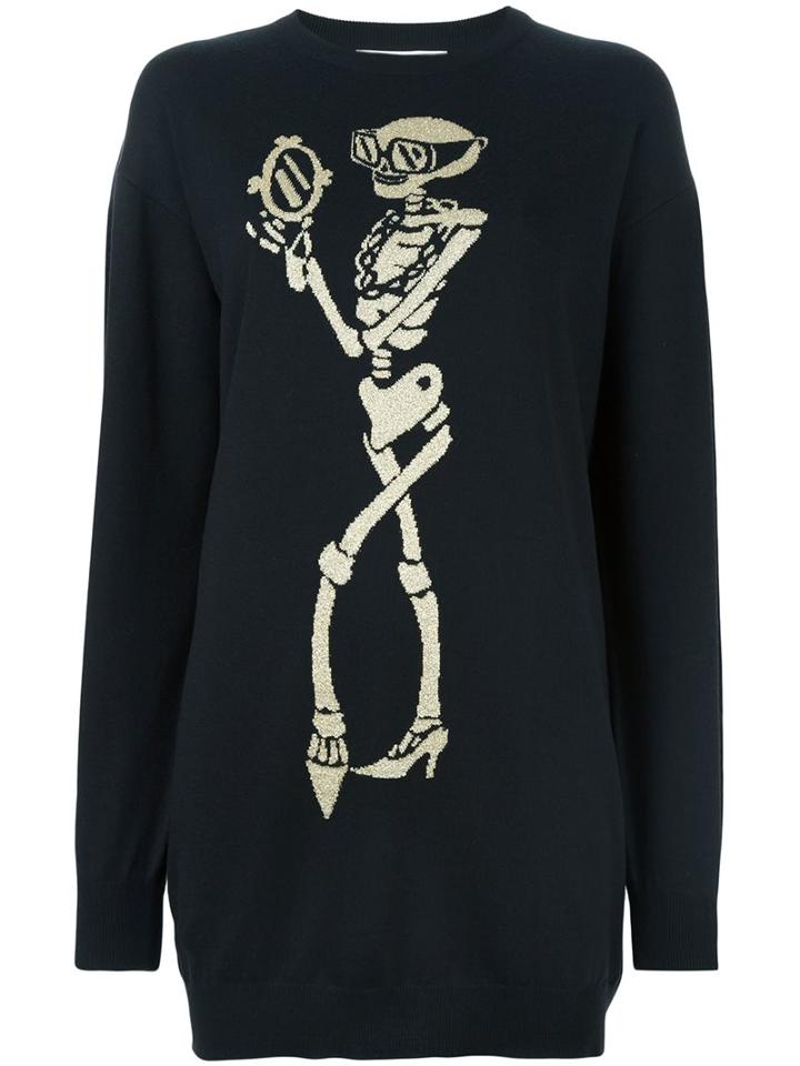 Moschino Skeleton Intarsia Jumper Dress, Women's, Size: Xl, Black, Virgin Wool