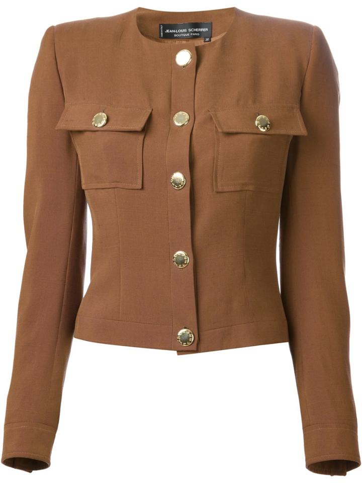 Jean Louis Scherrer Vintage Collarless Jacket - Brown
