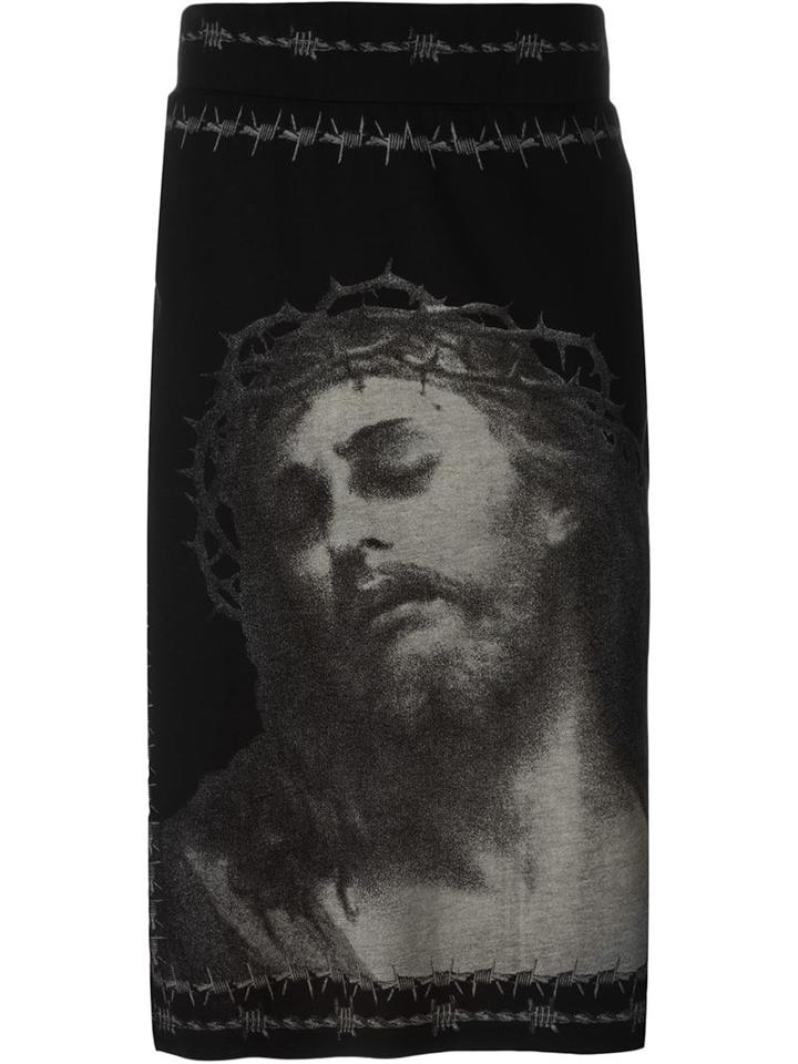Givenchy Christ Print Skirt, Men's, Size: Medium, Black, Viscose/silk/polyester