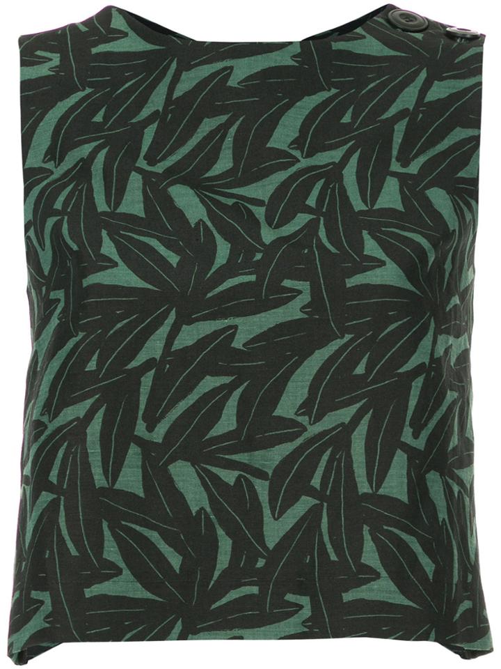Whit Foliage Print Vest Top - Black