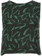 Whit Foliage Print Vest Top - Black