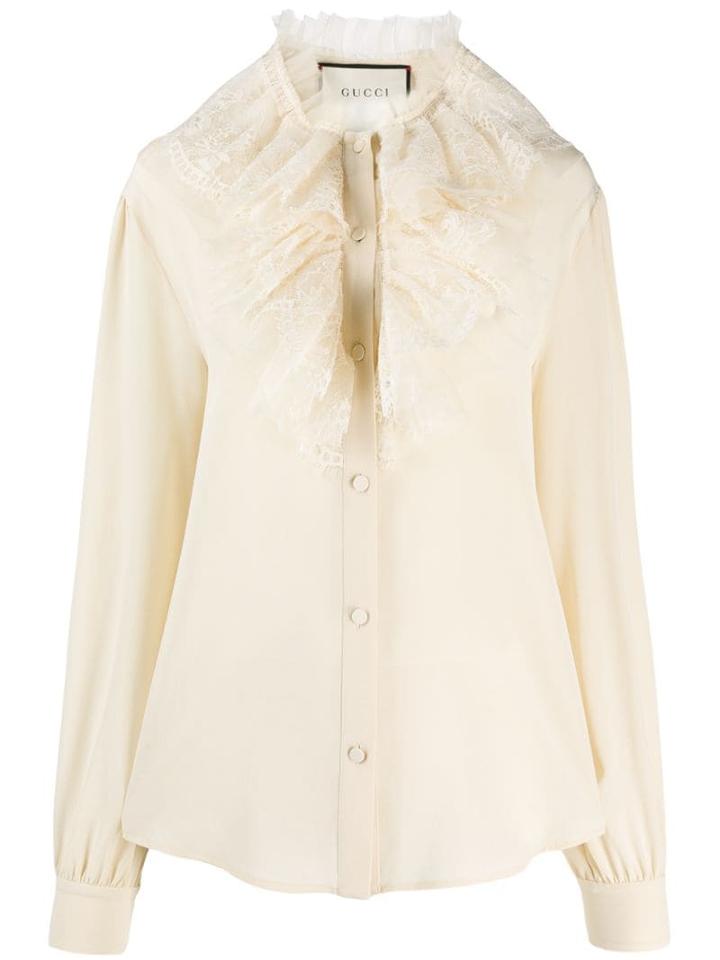 Gucci Lace Ruffle Bib Blouse - Neutrals