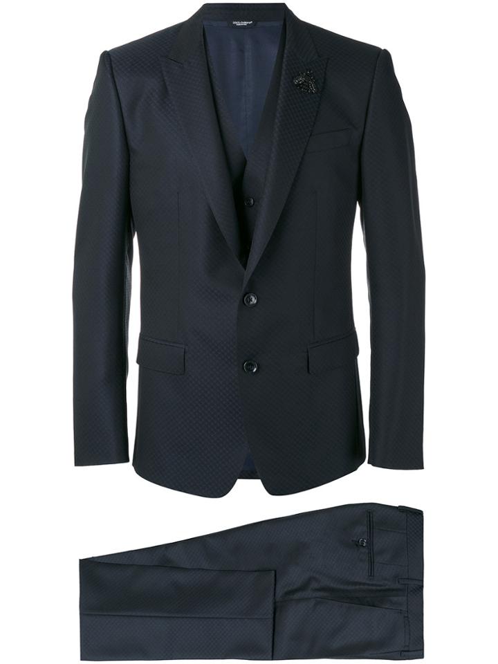 Dolce & Gabbana Bee Patch Patterned Three-piece Suit - Blue