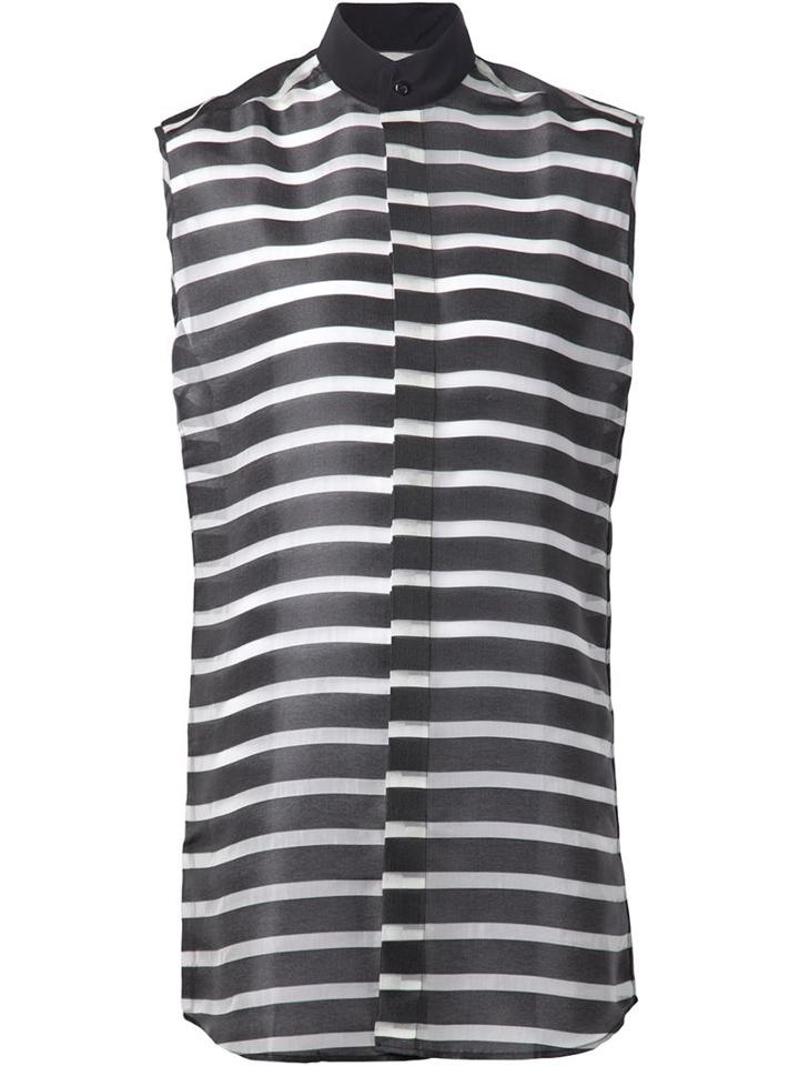 Comeforbreakfast" Sleeveless Striped Long Shirt