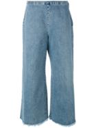 Frayed Wide Leg Cropped Jeans - Women - Cotton - 8, Blue, Cotton, Simon Miller