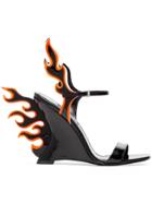 Prada 100 Flame Wedge Sandals - Black