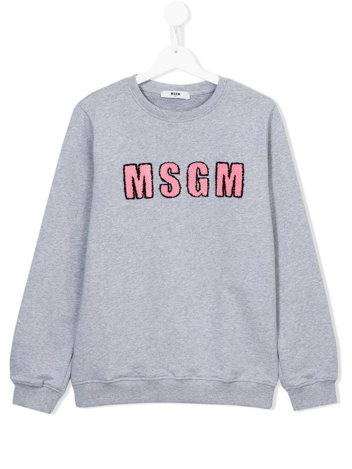 Msgm Kids Logo Appliqué Sweatshirt, Girl's, Size: 14 Yrs, Grey