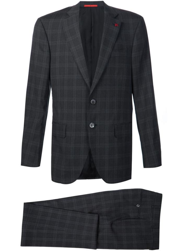 Isaia Checked Suit, Men's, Size: 50, Grey, Silk/wool