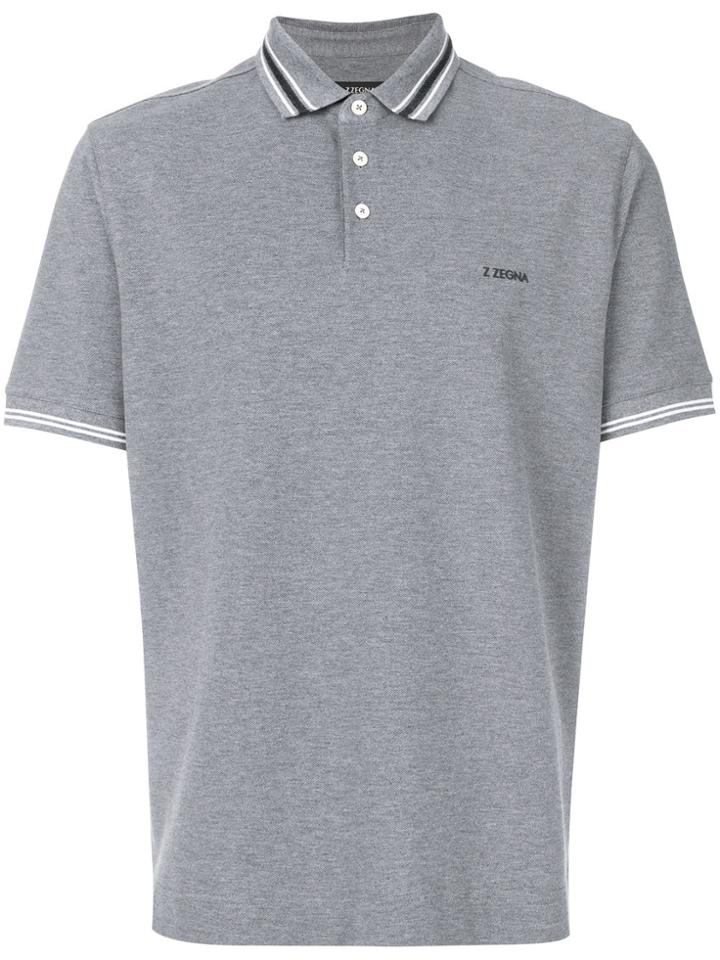 Z Zegna Striped Trim Polo Shirt - Grey