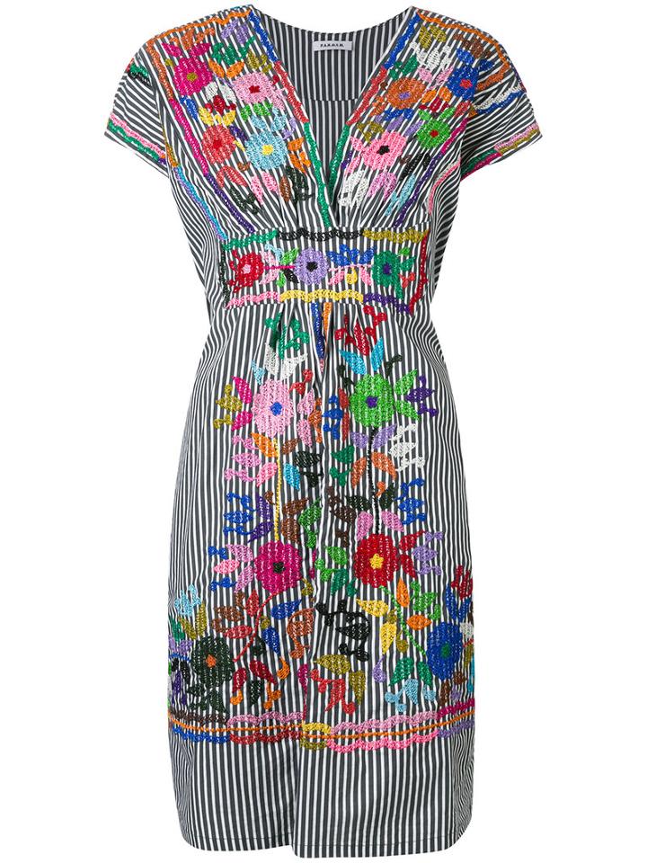 P.a.r.o.s.h. - Striped Embroidered Dress - Women - Cotton/polyamide/spandex/elastane - L, Black, Cotton/polyamide/spandex/elastane