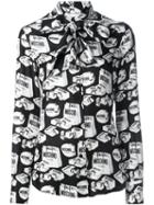 Moschino Shopping Bag Print Blouse, Women's, Size: 42, Black, Silk