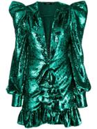 Amen Sequin Embroidered Cocktail Dress - Green