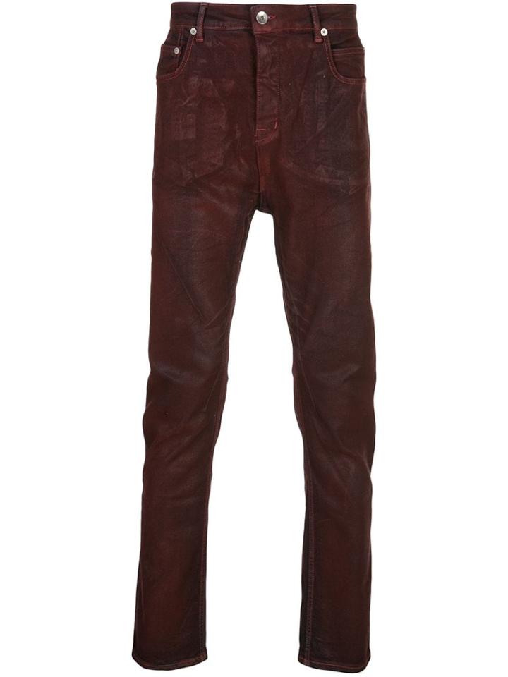 Rick Owens Drkshdw Waxed Slim-fit Jeans - Red