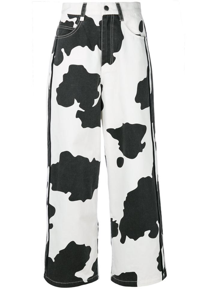 Mademe Flared Cow Print Trousers - White