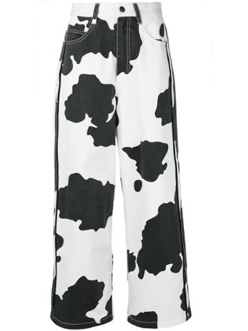 Mademe Flared Cow Print Trousers - White
