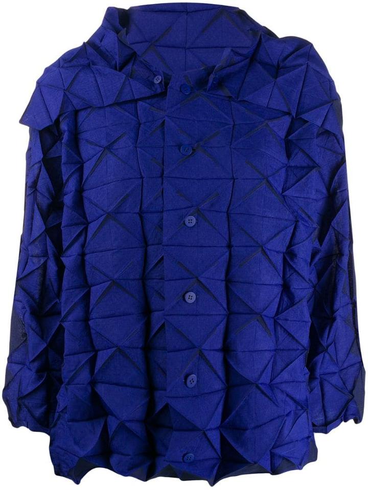 Issey Miyake Geometric Pleated Oversized Jacket - Blue