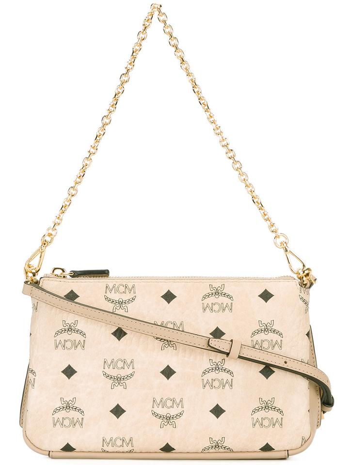 Mcm Logo Print Shoulder Bag, Women's, Nude/neutrals, Artificial Leather