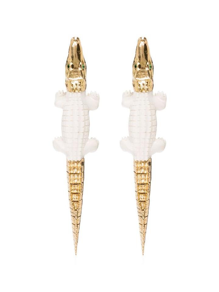 Bibi Van Der Velden Crocodile-motif Hanging Earrings - Gold
