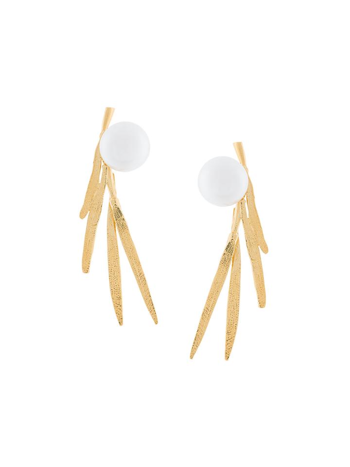 Wouters & Hendrix Bamboo Leaf Pearl Earrings - Metallic