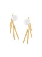 Wouters & Hendrix Bamboo Leaf Pearl Earrings - Metallic