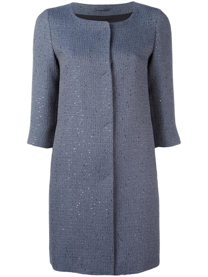 Herno Glitter Effect Collarless Coat, Women's, Size: 44, Blue, Acrylic/polyester/viscose/polyester