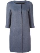 Herno Glitter Effect Collarless Coat, Women's, Size: 44, Blue, Acrylic/polyester/viscose/polyester