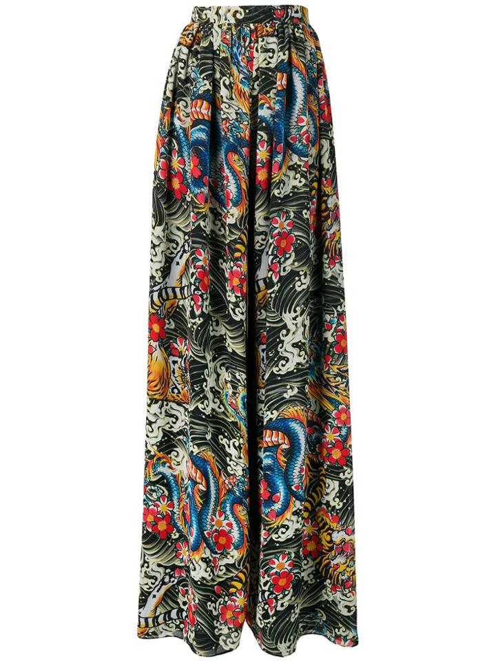 Richard Quinn Dragon Print Palazzo Trousers - Green