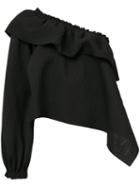 Rachel Comey Ruffled One Shoulder Blouse, Women's, Size: 4, Black, Cotton/polyamide