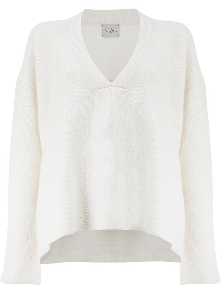 Le Kasha High-low Hem V-neck Sweater - White