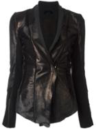 10sei0otto Metallic Bronze-tone Fitted Jacket, Women's, Size: 44, Black, Calf Hair/cork/spandex/elastane