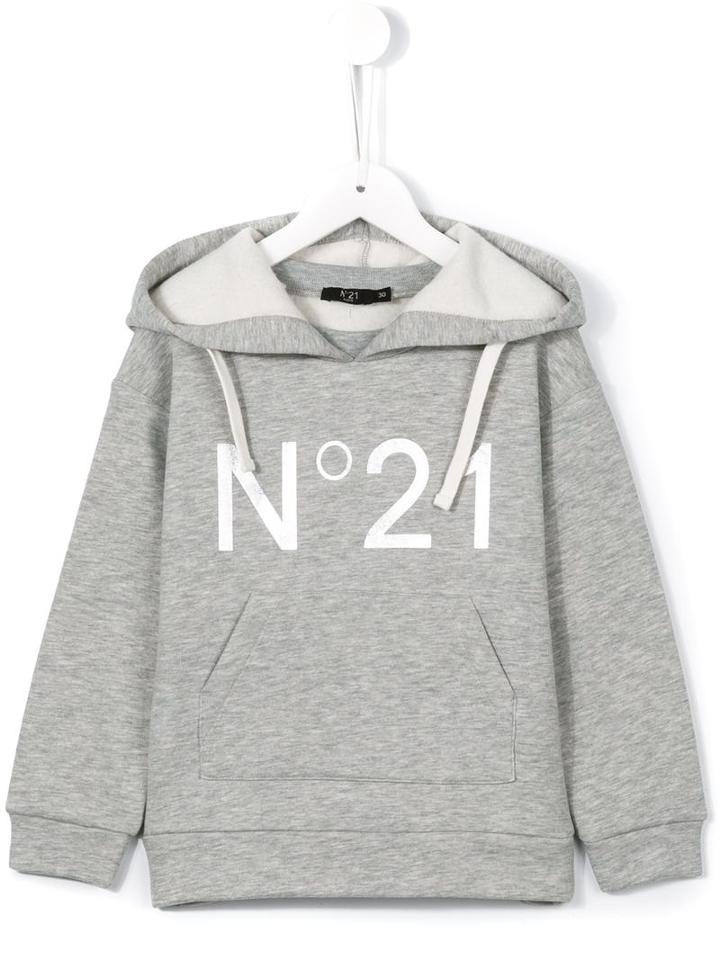 No21 Kids Logo Print Hooded Sweatshirt, Boy's, Size: 8 Yrs, Grey