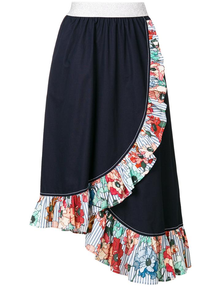 I'm Isola Marras Ruffled Trim Asymmetric Skirt - Blue