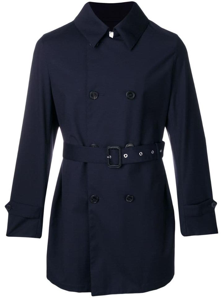 Mackintosh Navy Wool Storm System Short Trench Coat Gm-005bs - Blue