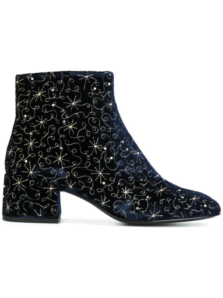 Ash Embroidered Ankle Boots - Blue