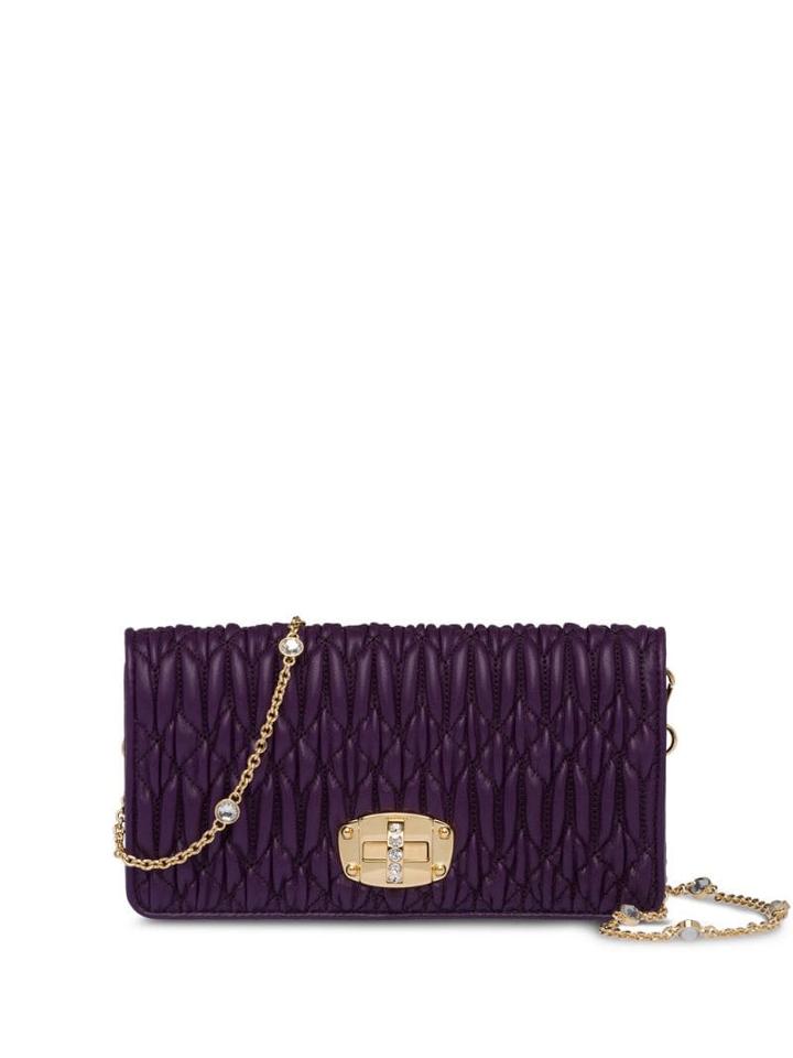 Miu Miu Embellished Matelassé Mini Bag - Purple