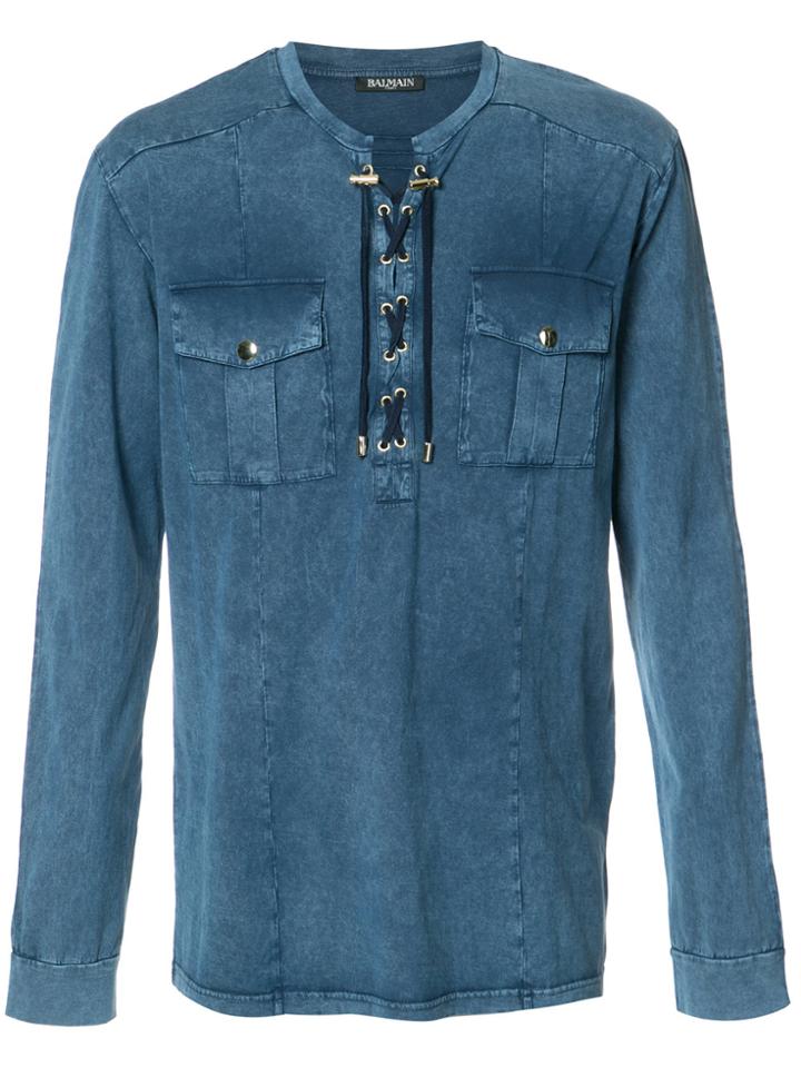 Balmain Lace-up Detail Shirt - Blue