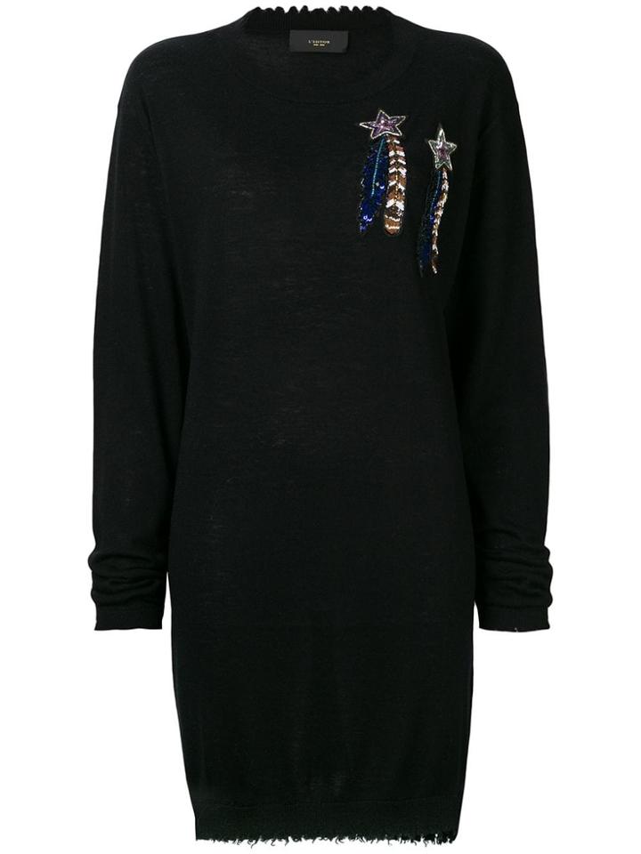 Lédition Sequin Star Sweater Dress - Black