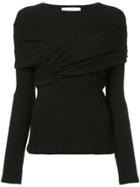 Le Ciel Bleu Wrap Fitted Ribbed Top - Black