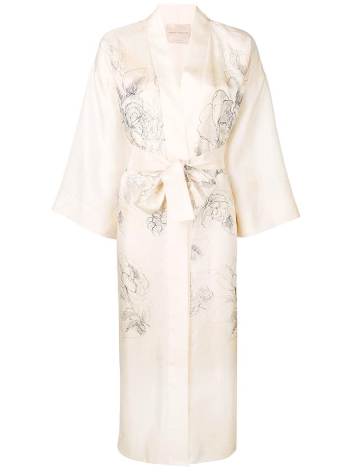 Erika Cavallini Floral Belted Silk Coat - Neutrals