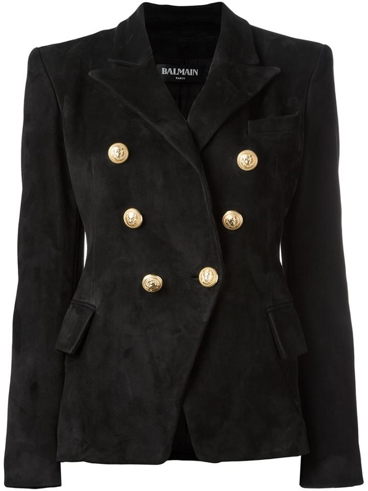 Balmain Fitted Blazer, Women's, Size: 38, Black, Cotton/lamb Skin/viscose