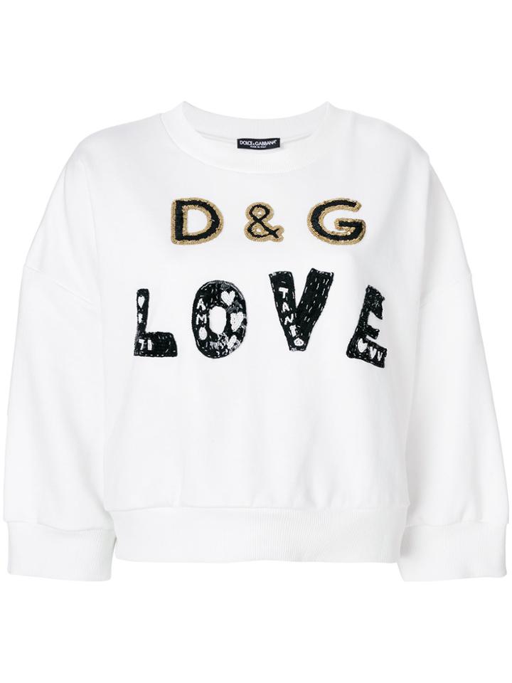 Dolce & Gabbana Love Metallic Embellished Sweatshirt - White