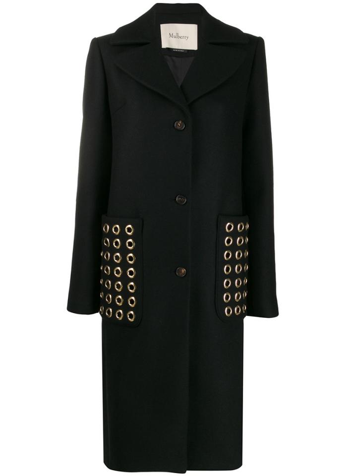 Mulberry Rounded Stud Embellished Coat - Black