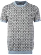 Prada Intarsia Knit T-shirt, Men's, Size: 46, Blue, Silk/cotton/virgin Wool