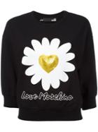 Love Moschino Sequinned Heart Daisy Sweatshirt, Women's, Size: 44, Black, Cotton/spandex/elastane