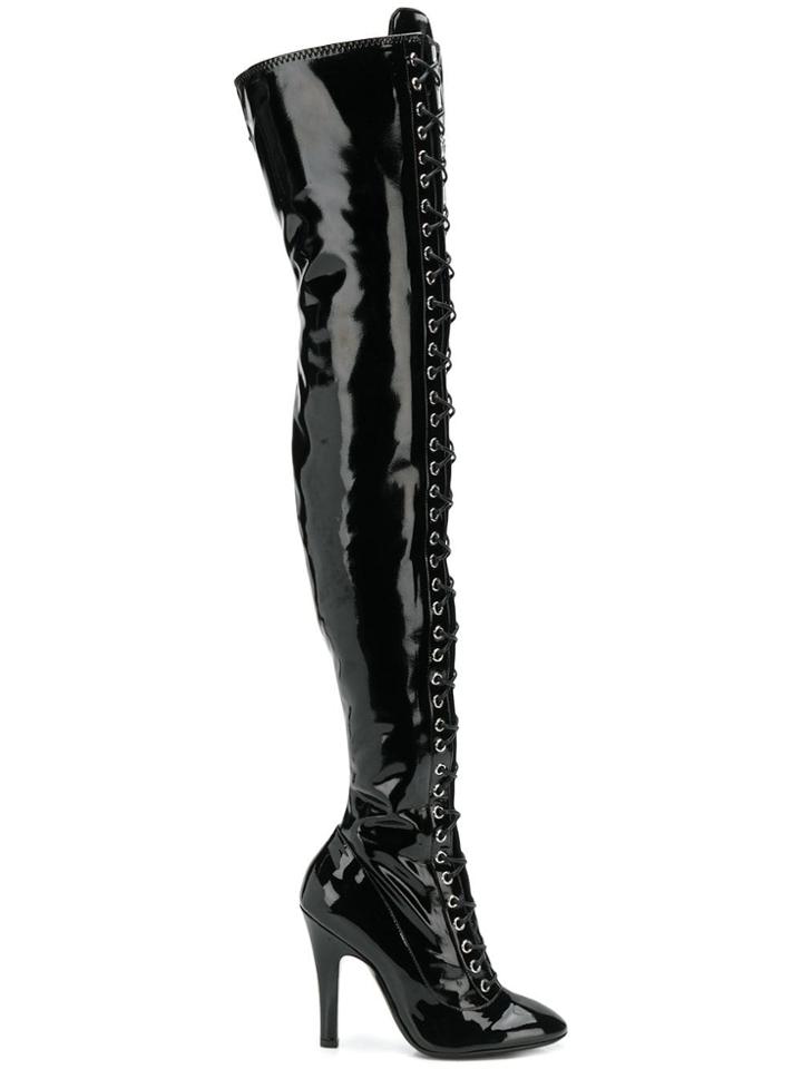Moschino Lace-up Thigh High Boots - Black
