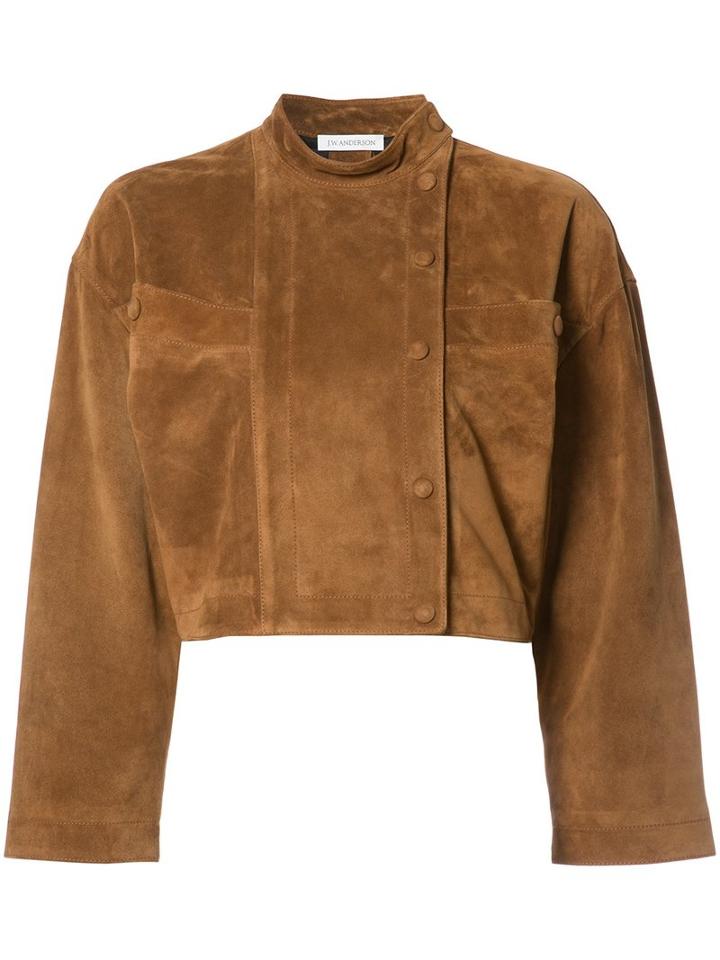 J.w.anderson Cropped Jacket, Women's, Size: 10, Brown, Viscose/cupro/suede/calf Leather