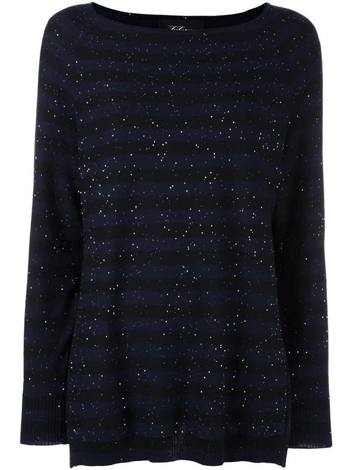 Les Copains Paint Splatter Striped Jumper, Women's, Size: 52, Blue, Polyester/virgin Wool